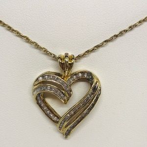 Gold Plated Silver Diamond Heart Pendant & 18” Long Loose Rope Chain